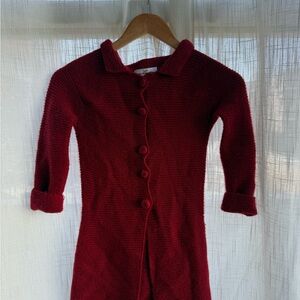 Hand-Knit Baby Alpaca Cardigan · Peruvian Artisan · Heirloom Red · Girls 6–7